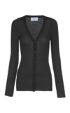 Prada Womens Black Slim-fit V-neck Cashmere And Silk Cardigan In Black