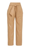 Jonathan Simkhai Tessa Vegan Leather Tie Waist Pants In Brown