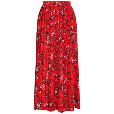 Erdem Nolana Pleated Floral-print Crepe Skirt In Red