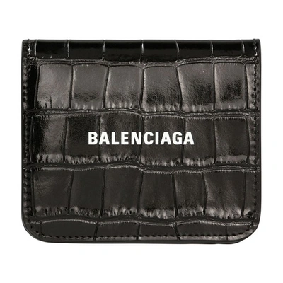 Balenciaga Cash Flap Coin & Card Holder In Black L White