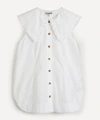 Ganni Ruffle Collar Organic Cotton Top In White