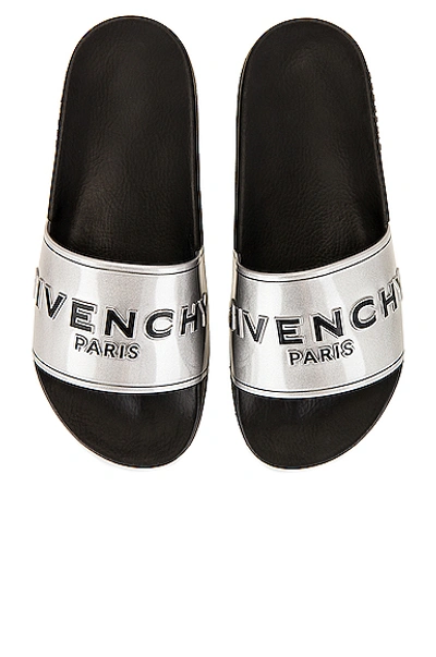 Givenchy Men's Metallic Logo Pool Slide Sandals In White
