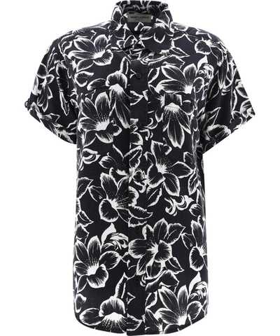 Saint Laurent Floral Print Short-sleeve Shirt In Black