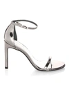 Stuart Weitzman Women's Nudistsong Ankle-strap Metallic Leather Sandals In Pewter Glass
