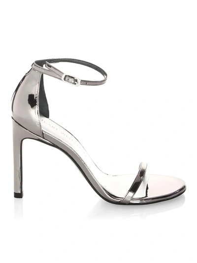 Stuart Weitzman Women's Nudistsong Ankle-strap Metallic Leather Sandals In Pewter Glass