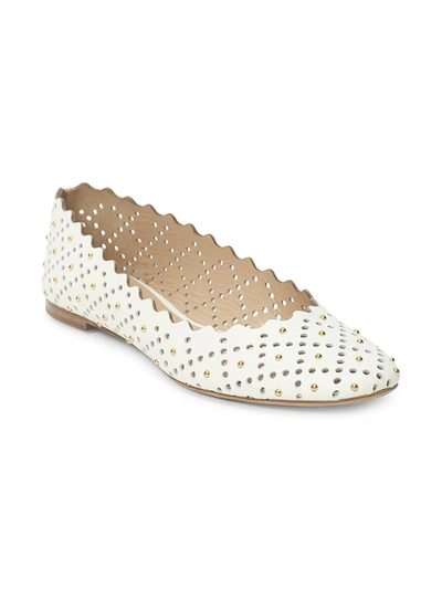 Chloé Women's Lauren Perforated & Studded Leather Ballet Flats In Natural White
