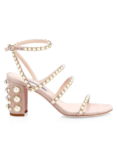 STUART WEITZMAN WOMEN'S PERIDOT FAUX PEARL SUEDE SANDALS 0400010425815