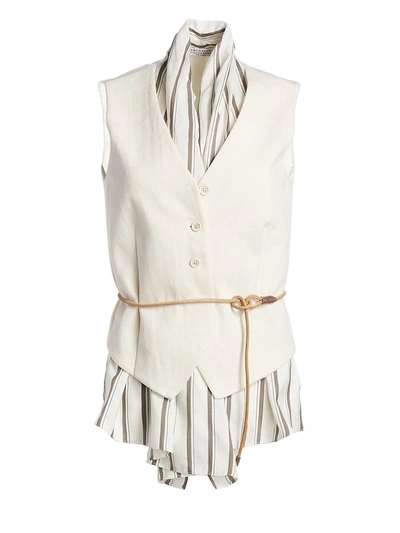 Brunello Cucinelli Women's Belted & Lined Vest Top In White Multi