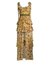 For Love & Lemons Women's Mason Floral Tiered Chiffon Maxi Dress In Yellow