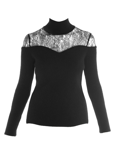 Fendi Women's Lace Inset Turtleneck Sweater In Black
