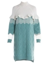 Fendi Women's Lace & Ruffle Detail Cable Knit Sweater Dress In White Teal