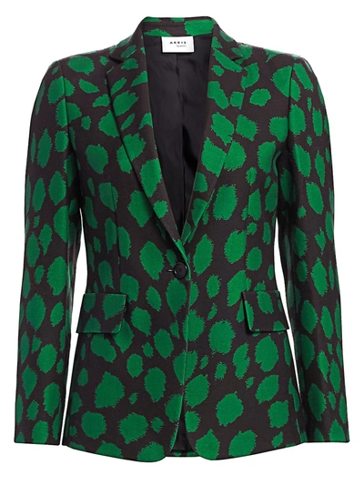 Akris Punto Women's Leo-print Wool Jersey Blazer In Black Emerald