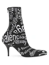 Balenciaga Women's Monogram Knit Ankle Boots In Black White