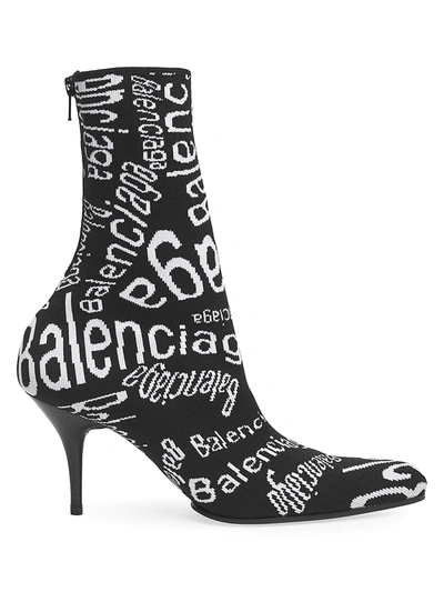 Balenciaga Women's Monogram Knit Ankle Boots In Black White