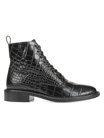 Vince Women's Cabria Crocodile-embossed Leather Combat Boots In Black