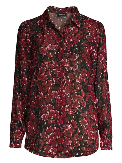 The Kooples Women's Floral Metallic Shirt In Burgundy
