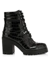 Alice And Olivia Women's Marren Croc-embossed Leather Combat Boots In Black