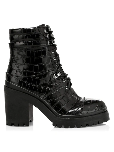 Alice And Olivia Women's Marren Croc-embossed Leather Combat Boots In Black