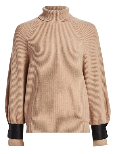 Brunello Cucinelli Women's Cuffed Cashmere Turtleneck Sweater In Farro