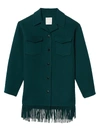 Sandro Women's Fringe Wool-blend Coat In Bottle Green