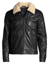 John Varvatos Men's Sheldon Shearling Collar Leather Jacket In Navy