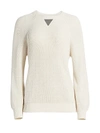 Brunello Cucinelli Women's Monili-trim Ribbed Cotton Sweater In White