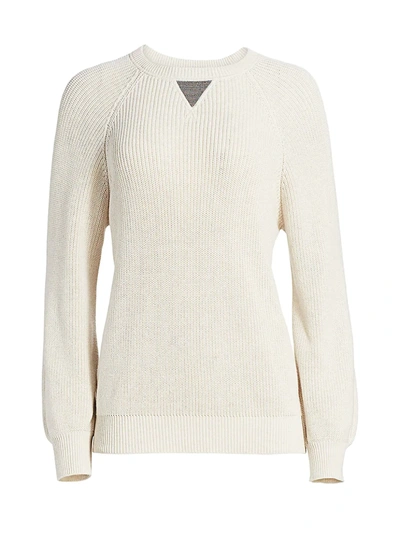 Brunello Cucinelli Women's Monili-trim Ribbed Cotton Sweater In White