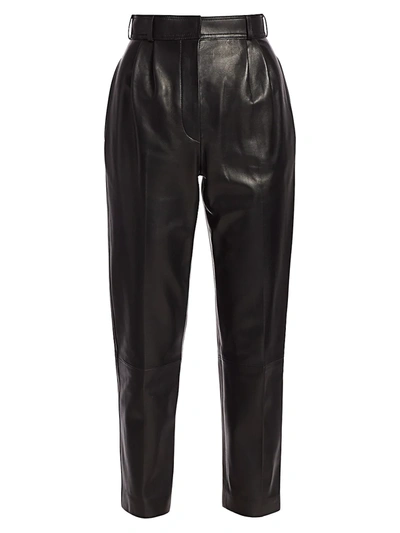 Alexander Mcqueen Women's Leather Crop Pants In Black
