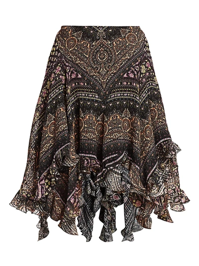 Etro Women's Queen Of 1964 Seersucker Ruffle High-low Silk Skirt In Black