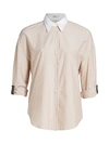 Brunello Cucinelli Monili-tab Collared Shirt In Tan