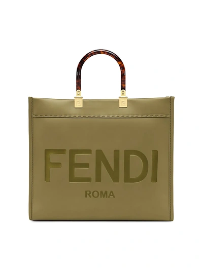 Fendi Women's Medium Sunshine Logo Leather Shopper In Avocado