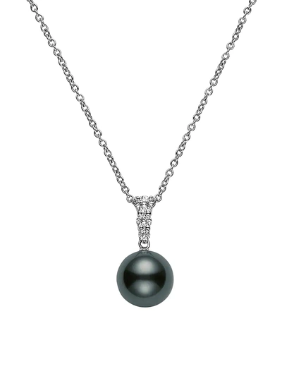 Mikimoto Women's Morning Dew 18k White Gold, 10mm Black Cultured South Sea Pearl & Diamond Pendant Necklace