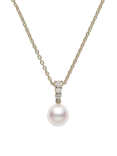 Mikimoto Women's Morning Dew 18k Yellow Gold, 8mm White Cultured Pearl & Diamond Pendant Necklace