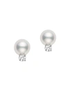 MIKIMOTO WOMEN'S ESSENTIAL ELEMENTS 18K WHITE GOLD, 6MM WHITE CULTURED PEARL & DIAMOND STUD EARRINGS,418710528989