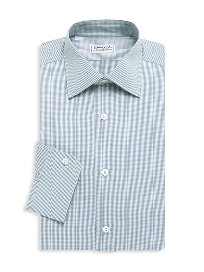 Charvet Mini Windowpane Check Dress Shirt In Green Blue