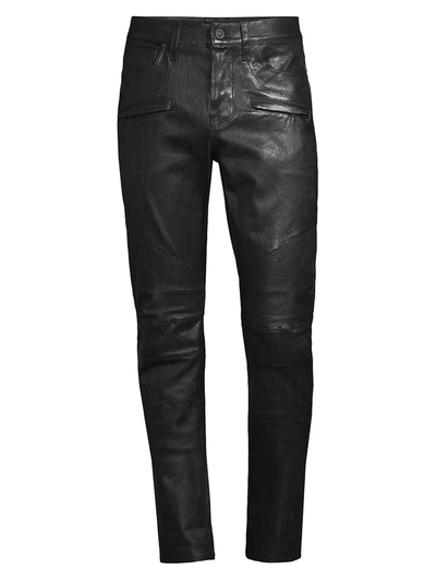 Hudson Blinder Leather Moto Skinny Jeans In Black