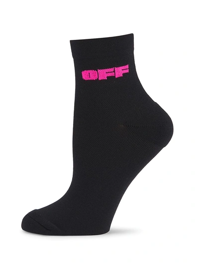 Off-white Women's Bold Logo Short Socks In Black Fuchsia