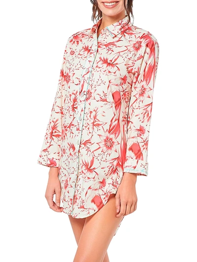 The Lazy Poet Sissy Tropical Paradise Shirtdress In Red