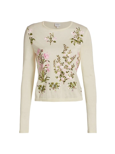 Giambattista Valli Floral Embroidered Cashmere & Silk Sweater In Ivory
