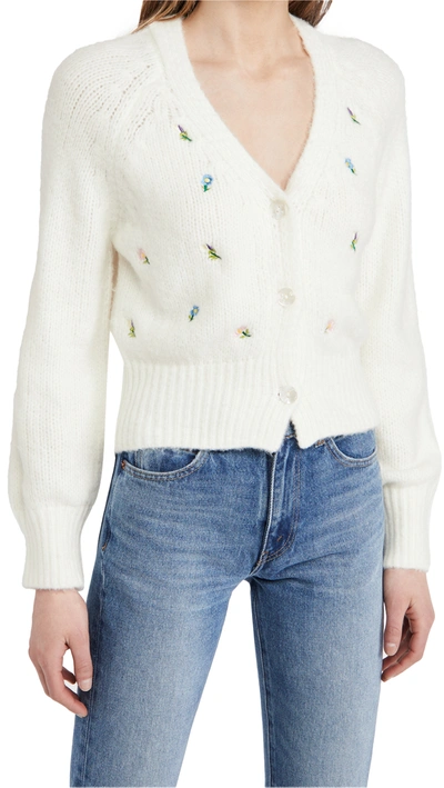 English Factory Embroidered Knit Cardigan In White