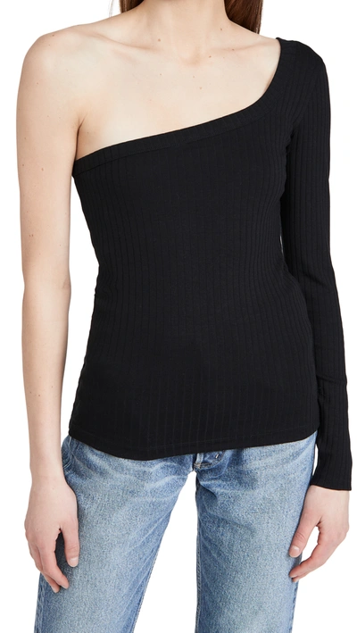 Ninety Percent One Shoulder Rib Top In Black