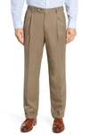 BERLE CLASSIC FIT PLEATED MICROFIBER PERFORMANCE TROUSERS,383-45 MI