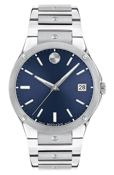 Movado Men's Swiss Se Stainless Steel Bracelet Watch 41mm In Silver/blue