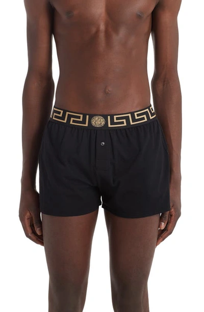 Versace Swimsuit With Contrasting Greek Motif In Black Gold