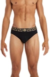 Versace Two-pack Black Greca Border Briefs In Various