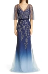 MARCHESA NOTTE EMBROIDERED TULLE GOWN,N43G2087