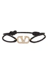 Valentino Garavani Valentino Vlogo Signature Pave Cord Bracelet In 9r0 English Green/ Indicolite