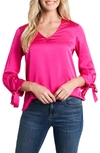 CECE TIE CUFF SATIN TOP,7069067