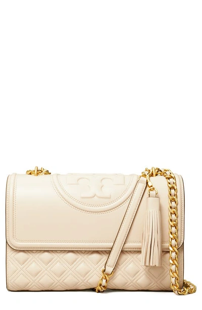 Tory Burch Fleming Leather Convertible Shoulder Bag In New Cream