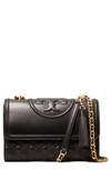 Tory Burch Black Logo Embossed Quilted Shoulder Bag In Black